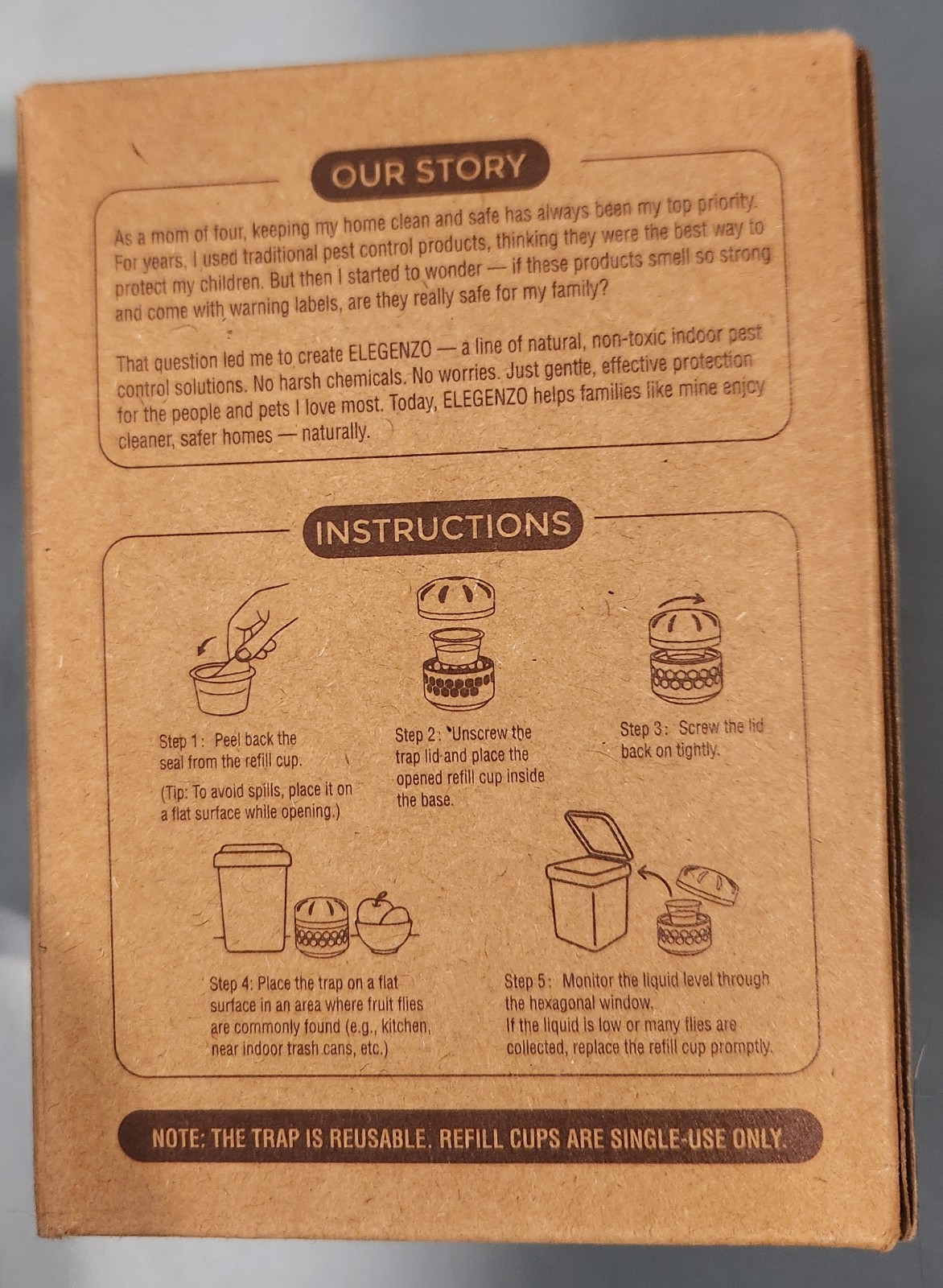 Elegenzo Fruit Fly & Drain Fly Trap-NEW in Sealed Box