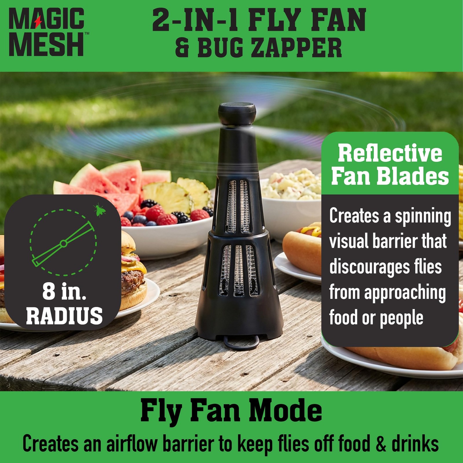 Magic Mesh 2-in-1 Fly Fan & Mosquito Zapper | Rechargeable Electric Black