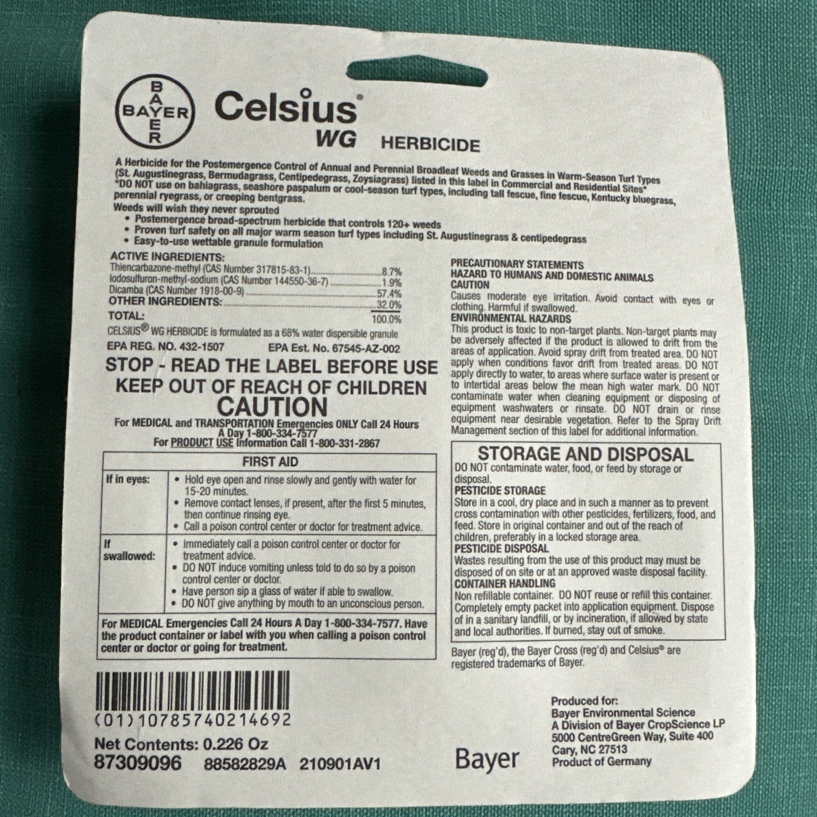 Bayer Celsius WG Single Dose 0.226 oz Easy Mix Packet – Post Emerge Weed Control