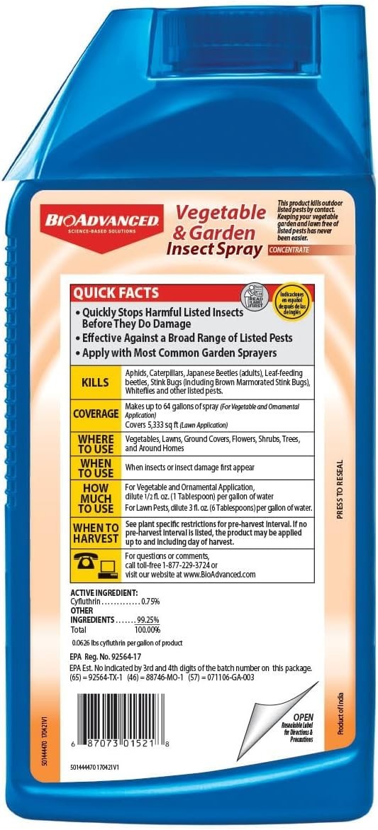 BioAdvanced Vegetable Garden Insect Spray Concentrate 32 fl oz Bottle
