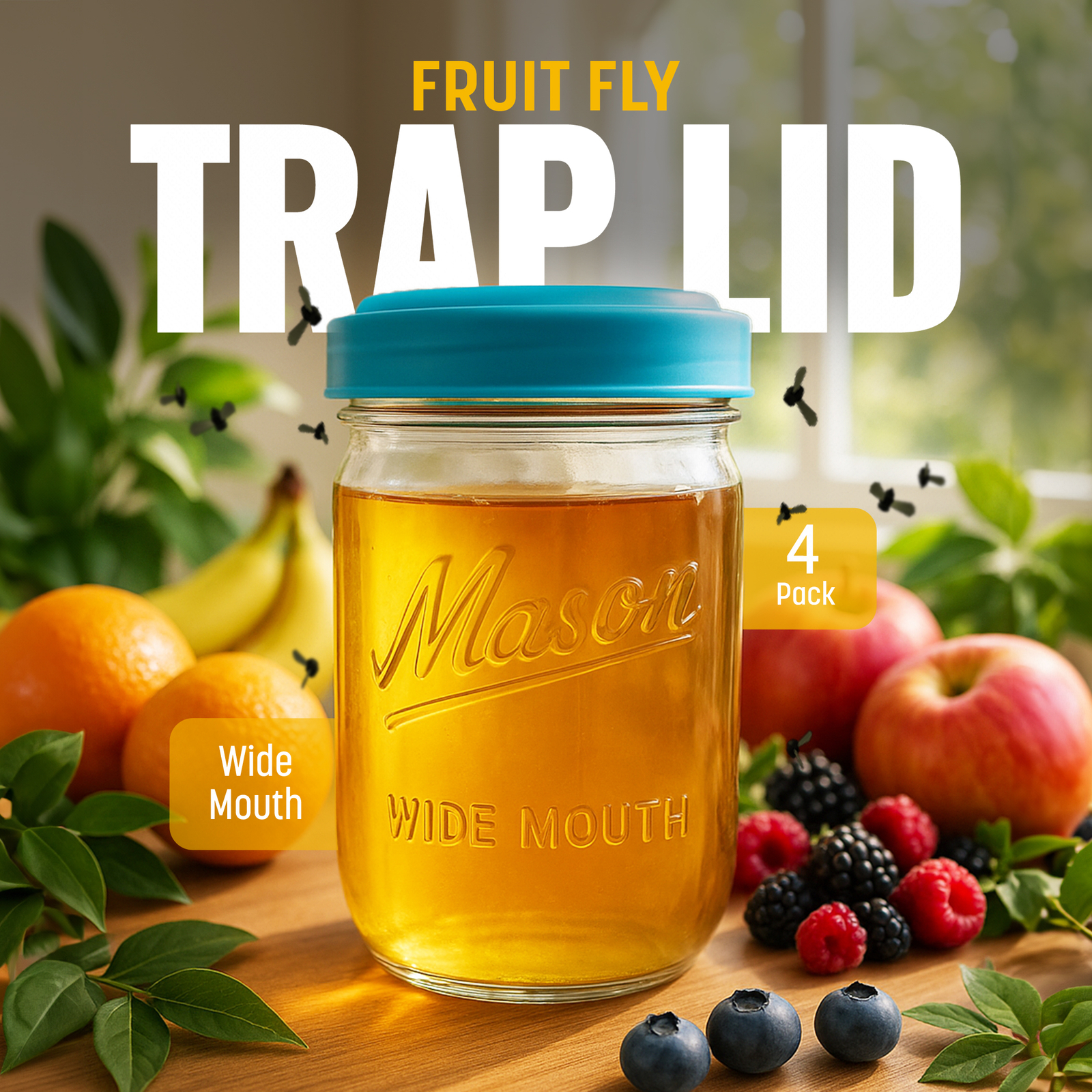Fruit Fly Trap Lids for Wide Mouth Mason Jars