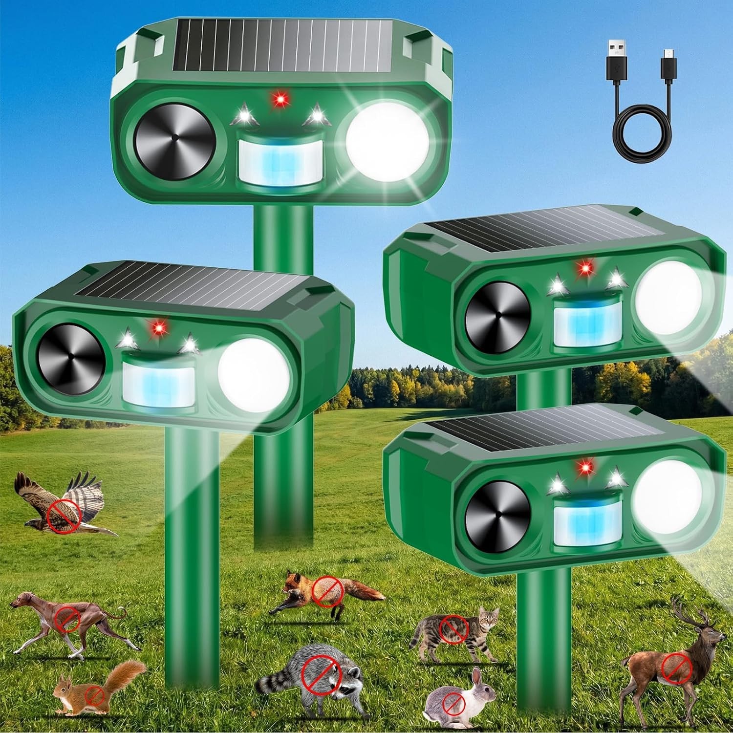 2026 Sonic Fortress Pro Deer Repellent Outdoor,Solar Ultrasonic Animal Repeller
