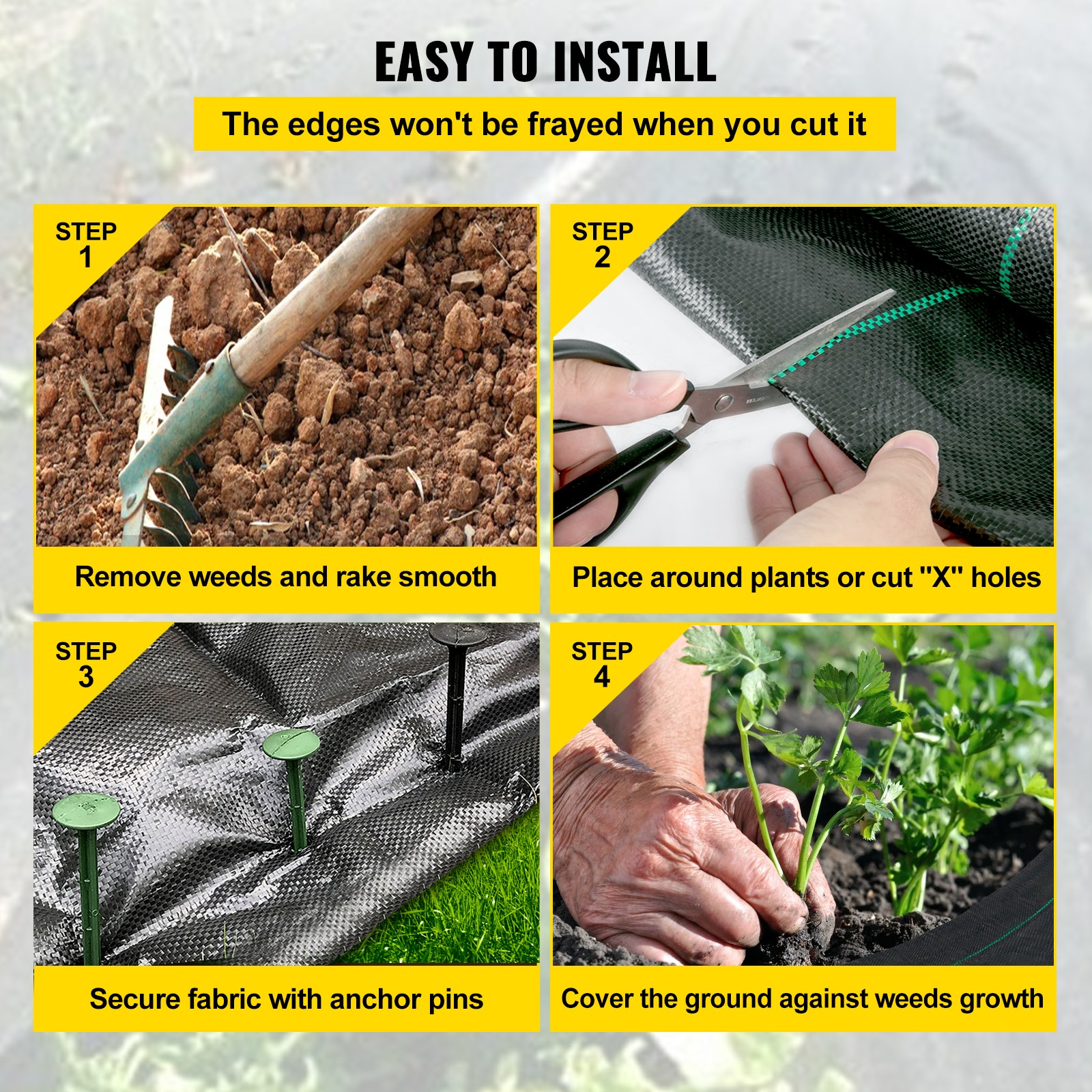 VEVOR 6’x300′ Weed Barrier Landscape Fabric Ground Cover 2.4Oz PP Chemical-free