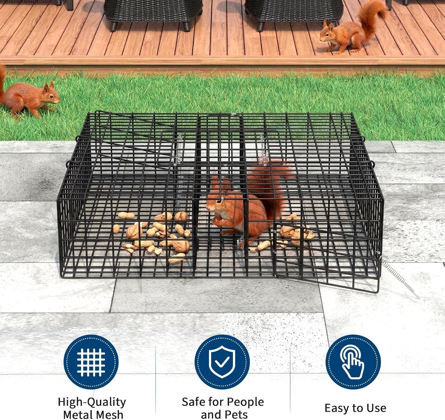 24″ Squirrelinator Squirrel Chipmunk Metal 2 Door Trap Cage Square Black