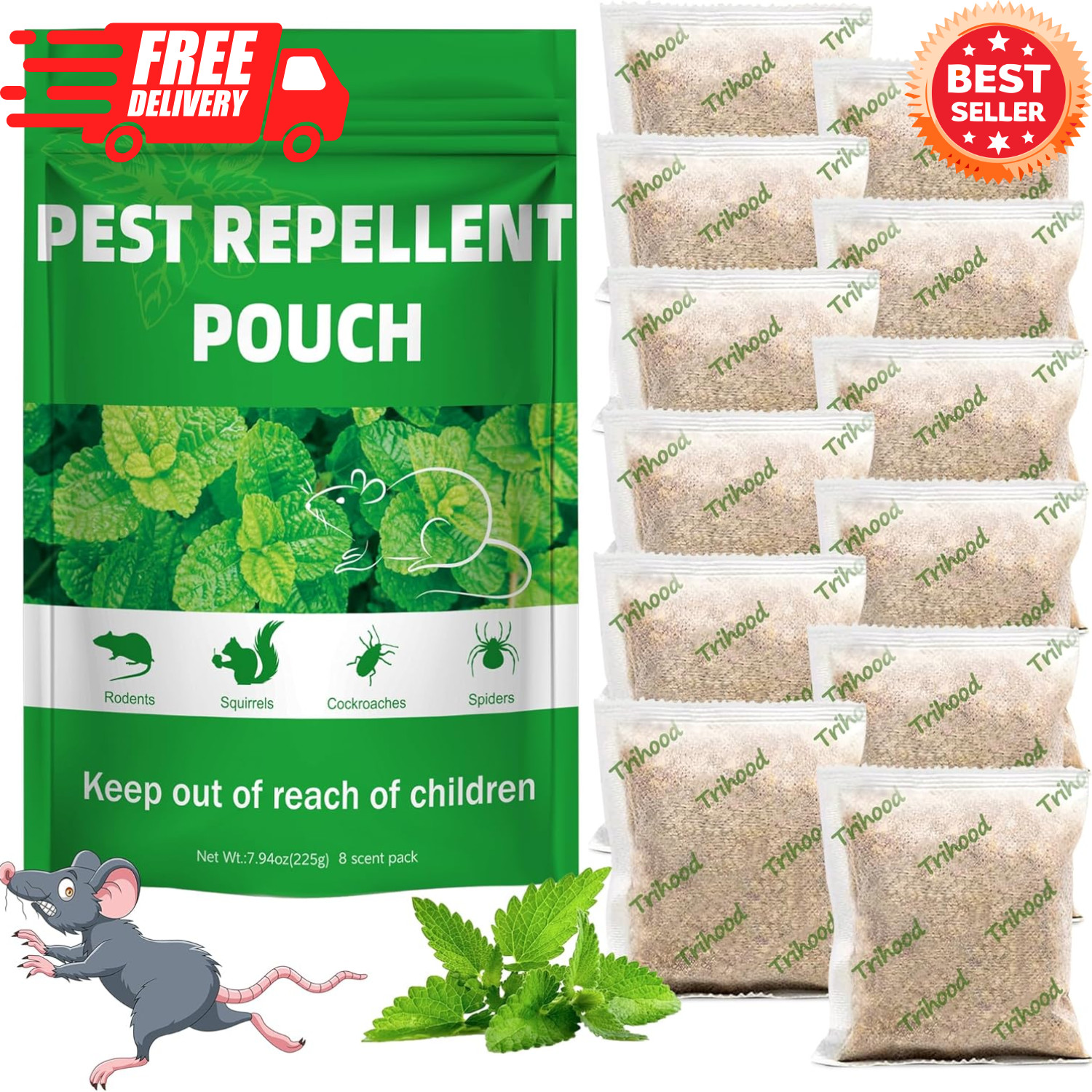 12 Pack Vamoose Natural Rodent Pest Control Repellent Pouch Peppermint Oil