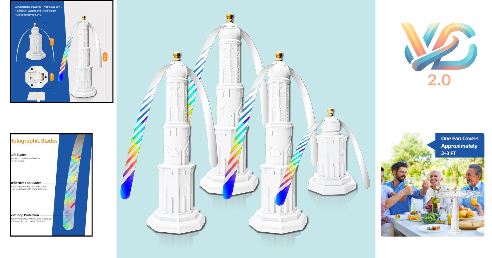 Modern Palace-Shaped Fly Fans 4-Pack Portable Repellent Spinner White