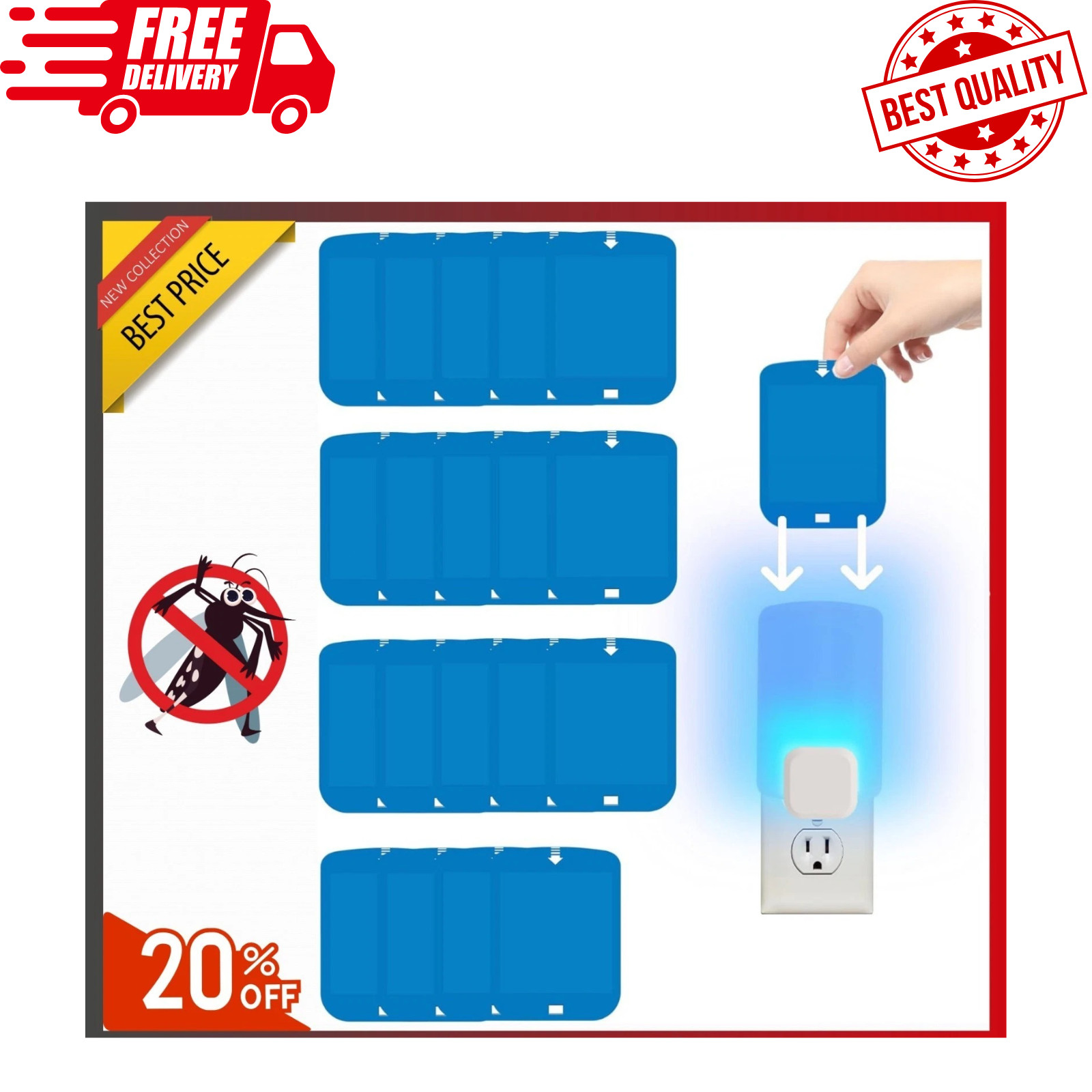 20 Pcs Refill Glue Cards – For Stem/Wondercide Indoor Insect Light Trap, Blue UV