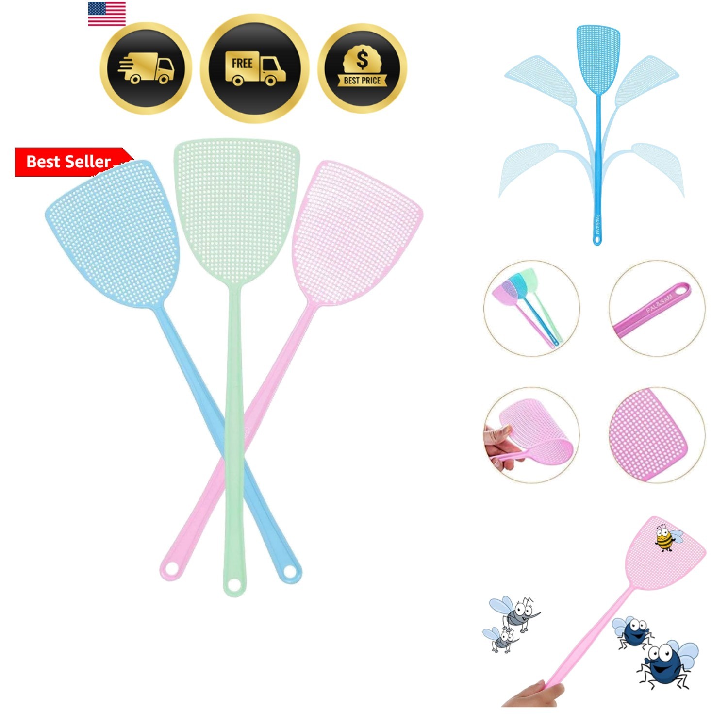Fly Swatter, Strong Flexible Manual Swat Set Pest Control, Assorted Colors 3 …