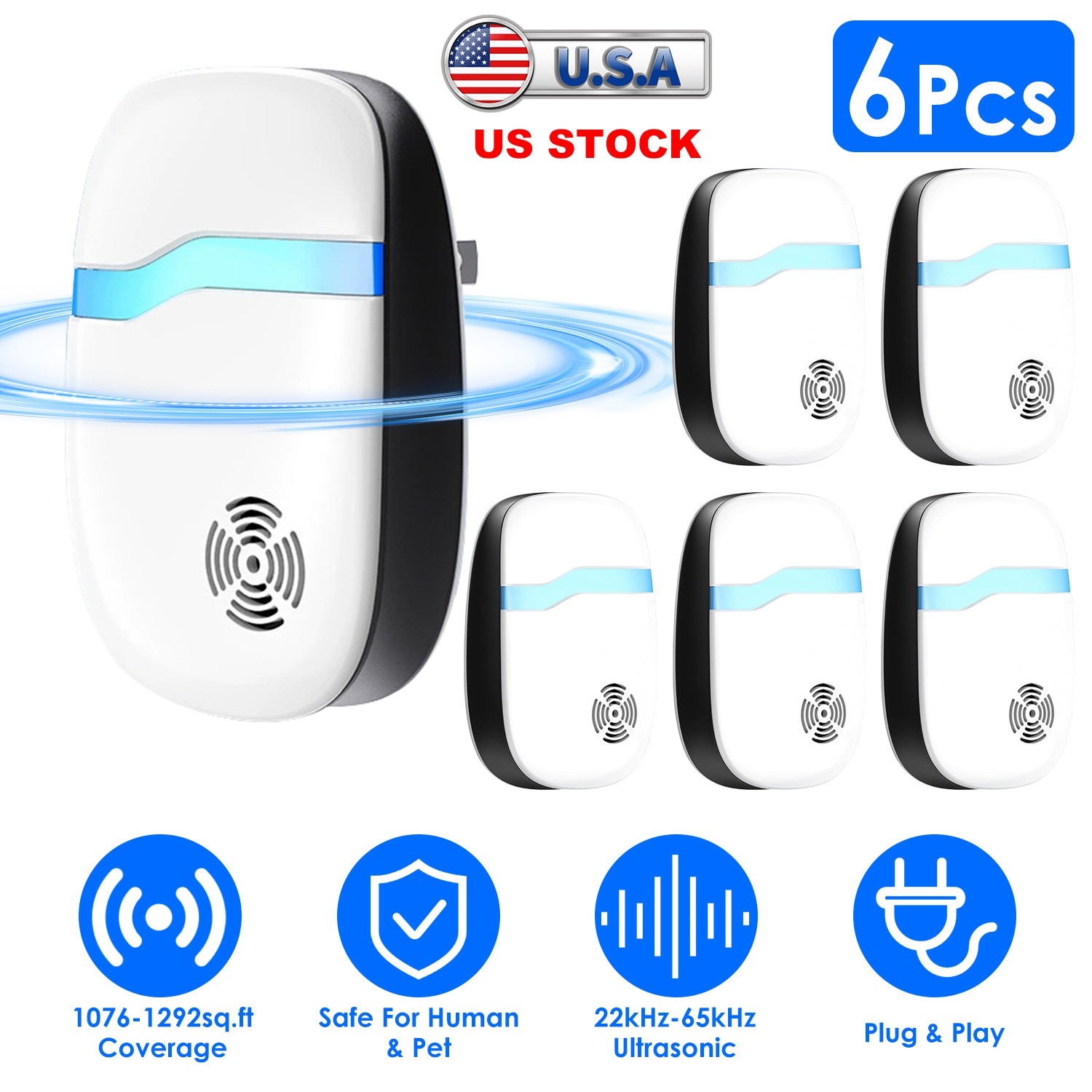 6 Pack Ultrasonic Pest Bugs Repeller Indoor Plug in Pest Control