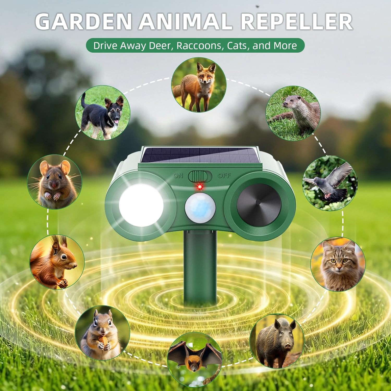 2026 Solar Ultrasonic Animal Repellent Outdoor 4 Pack Deer Squirrel Deterrent wi