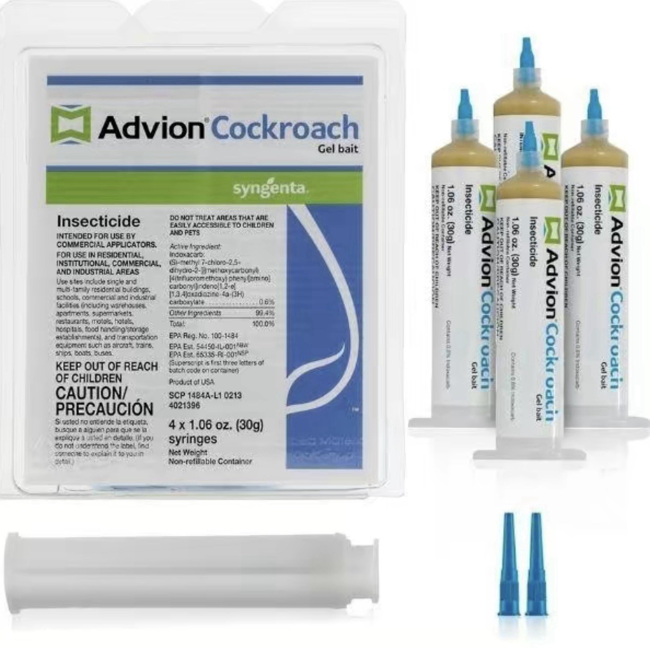 Advion Cockroach Gel Bait 4 Tubes, 30 Grams 1 Plunger & 2 Tips Roach Pest Killer