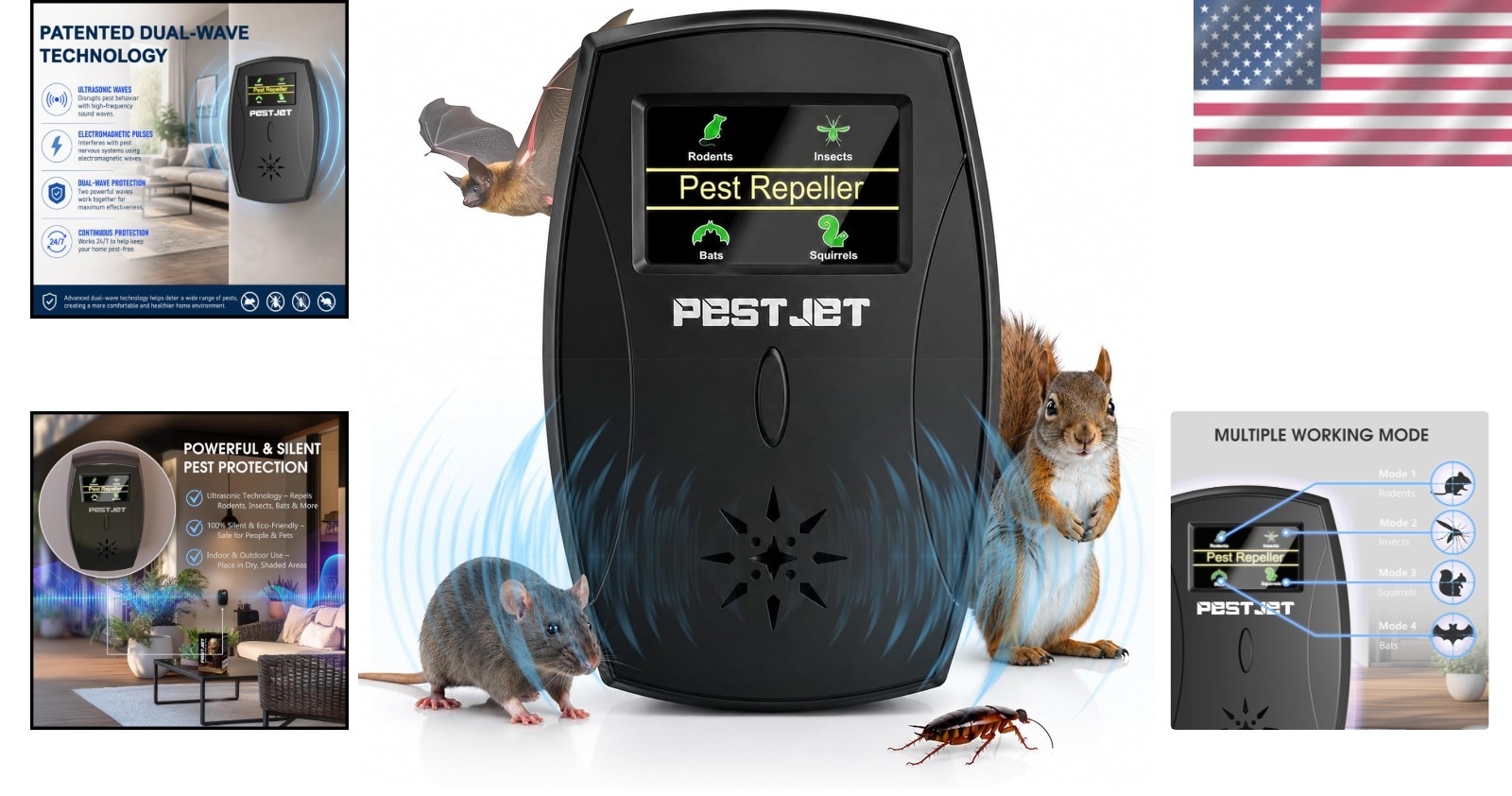 Ultrasonic Pest Repeller 1 Unit Black LCD Display Indoor Outdoor Mice Rats Ba…