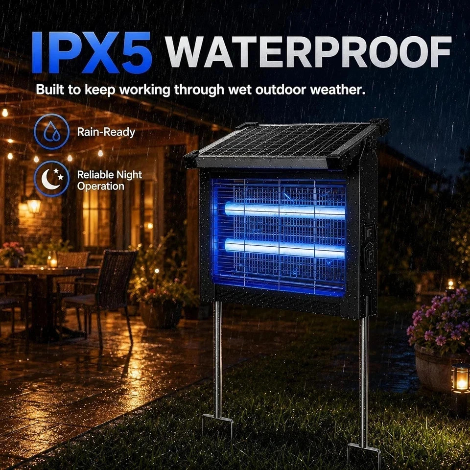 Solar Bug Zapper Outdoor Waterproof, Mosquito Zapper USB-C Rechargeable Solar Bu