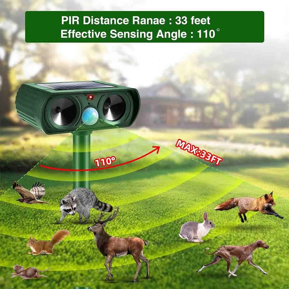 2 Pack Solar Ultrasonic Animal Repellent Dog Cat Skunk Deer Raccoon For Garden