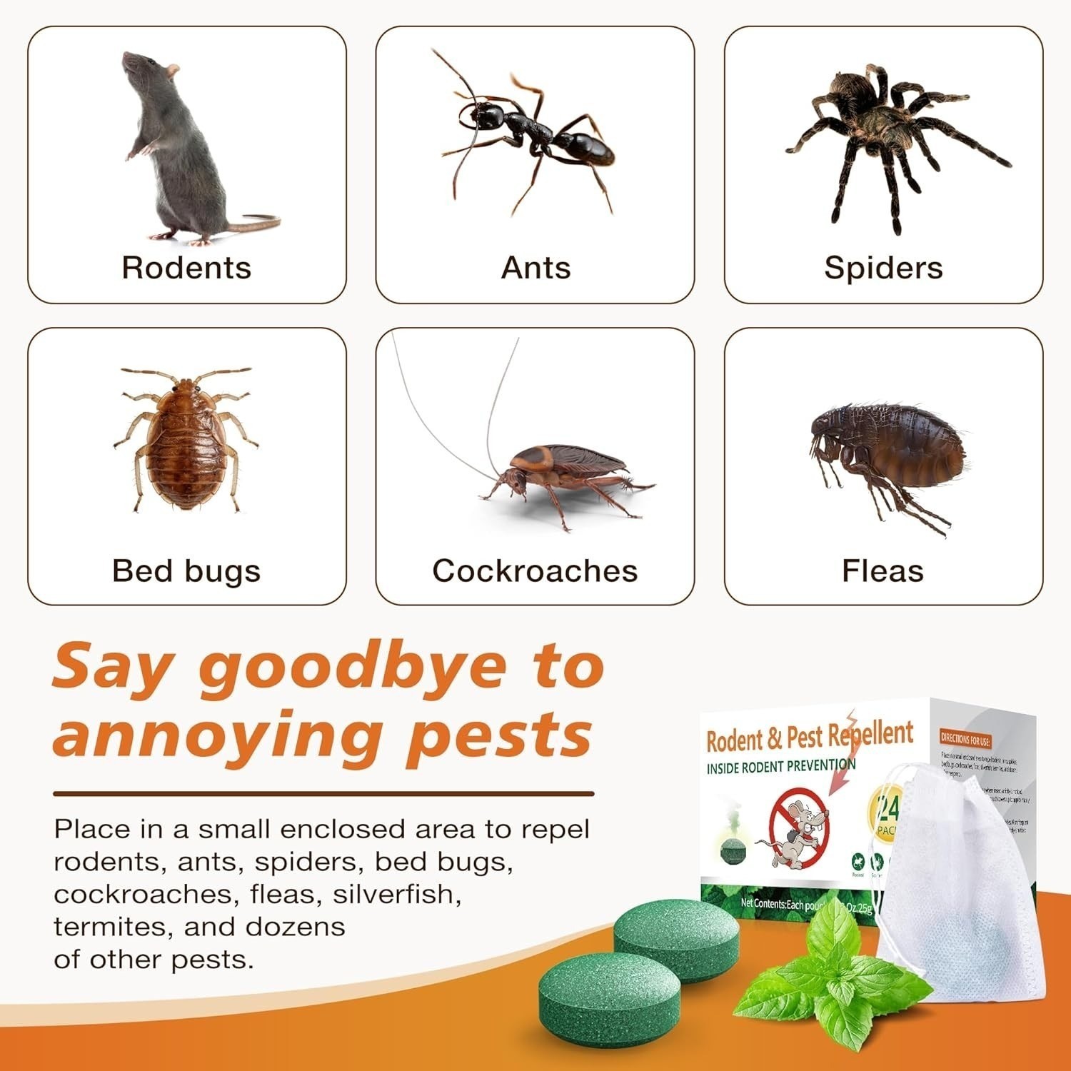 Natural Rodent Repellent Peppermint Sachets 24 Pack Mouse Mice Pest – US