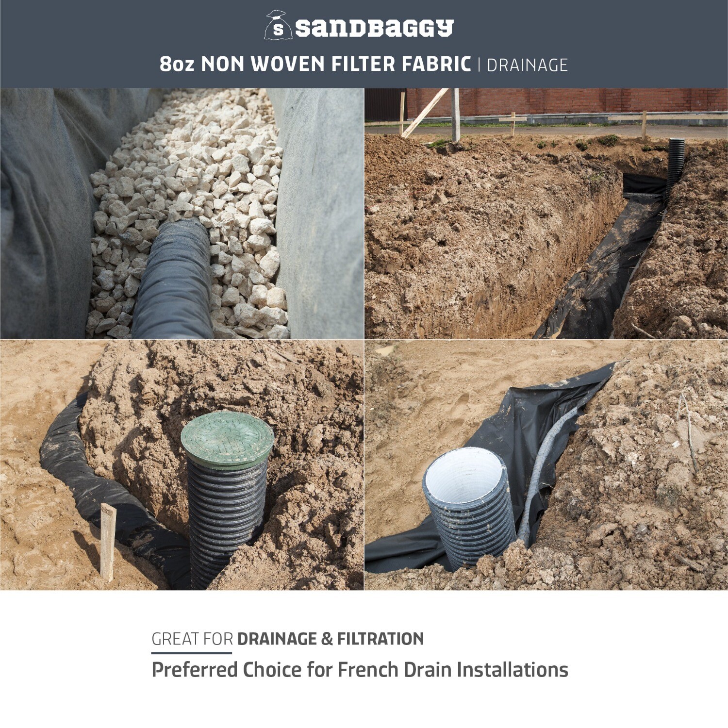 Sandbaggy White Landscape Fabric – Non-Woven Geotextile Filter Fabric 8 oz