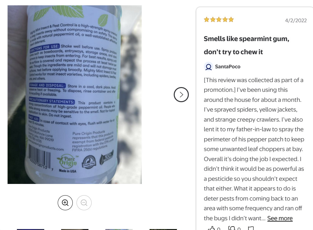 Mighty Mint Insect & Pest Control Spray 15 oz Natural Peppermint Oil Repellent