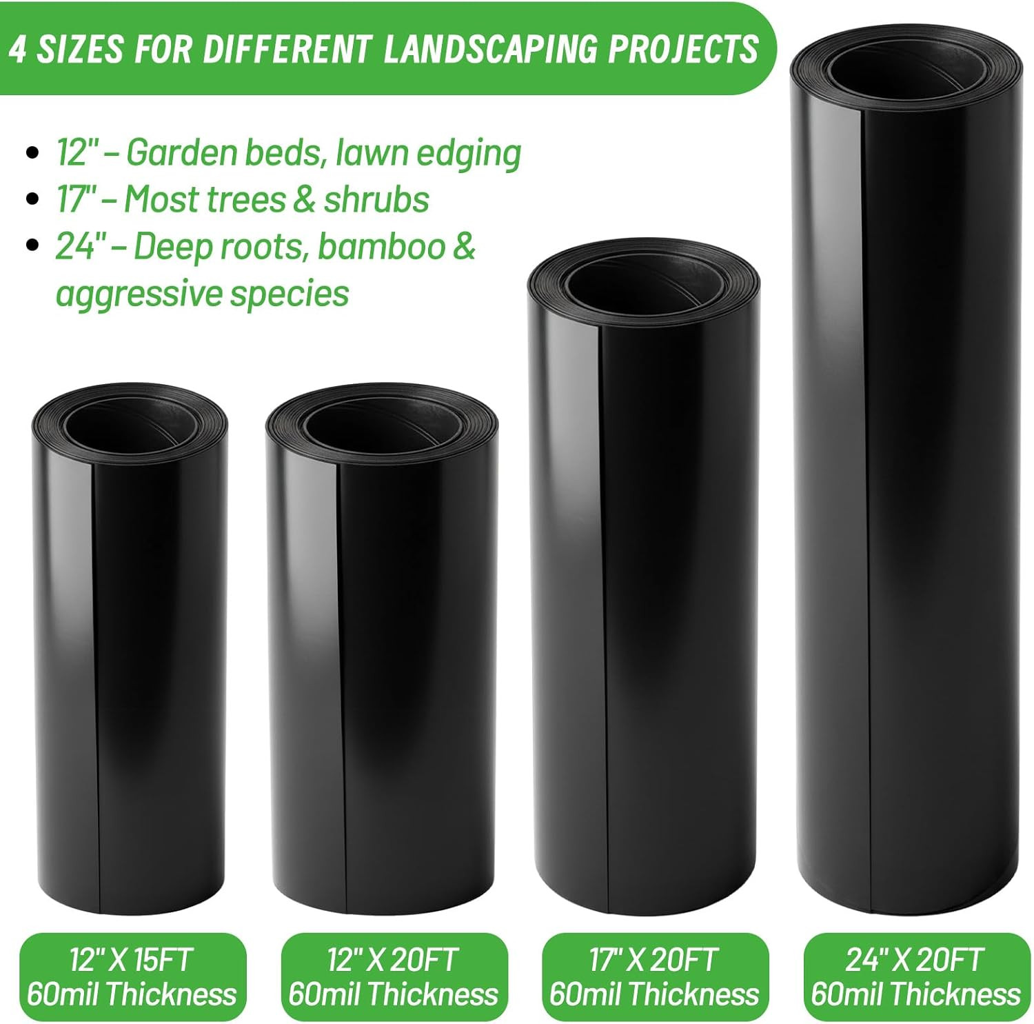 Tree Root Barrier 24In X 20Ft X 60Mil, Extra-Deep Recycled HDPE Bamboo & Tree Ro