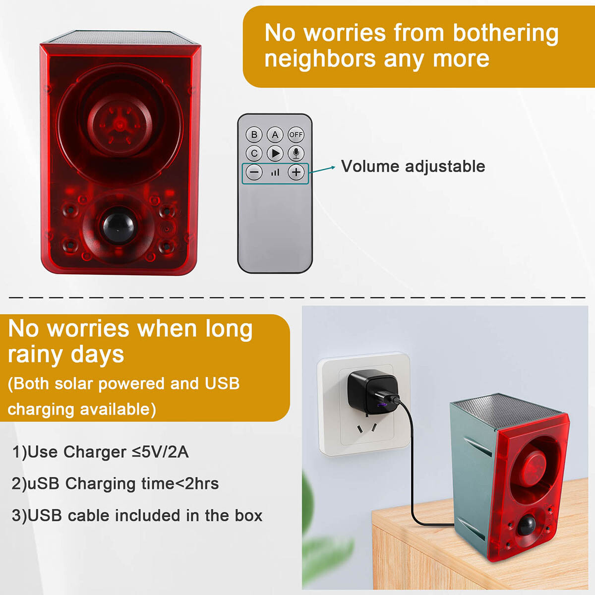 Solar Motion Sensor Alarm Emits Loud Dog Barking & Gunshot Sounds up to 130db