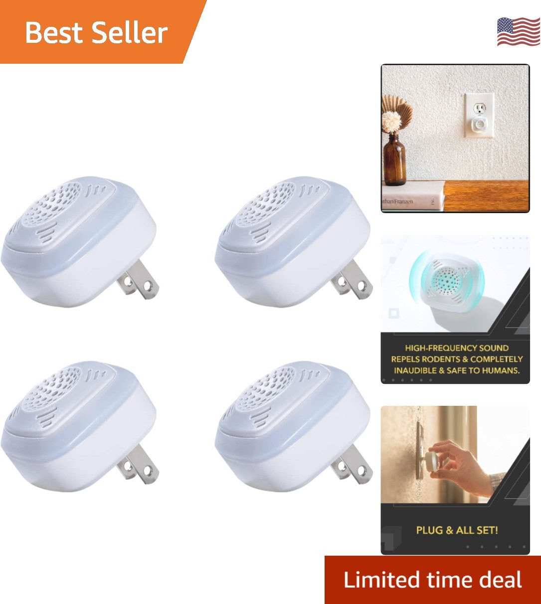 OW-5 Ultrasonic Rodent Repellers 4 Pack – Poison-Free & Child-Safe Solution