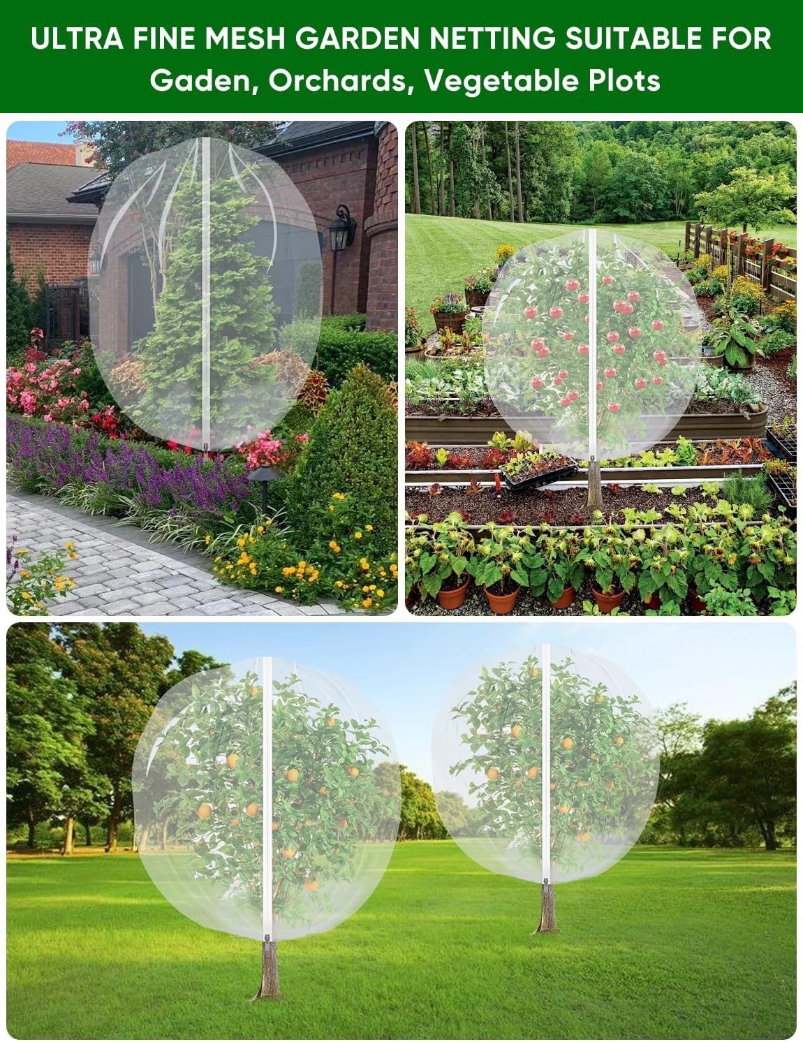 4Pcs Fruit Tree Netting – 4x5FT Zipper Mesh Bags for Birds, Cicadas, Insects