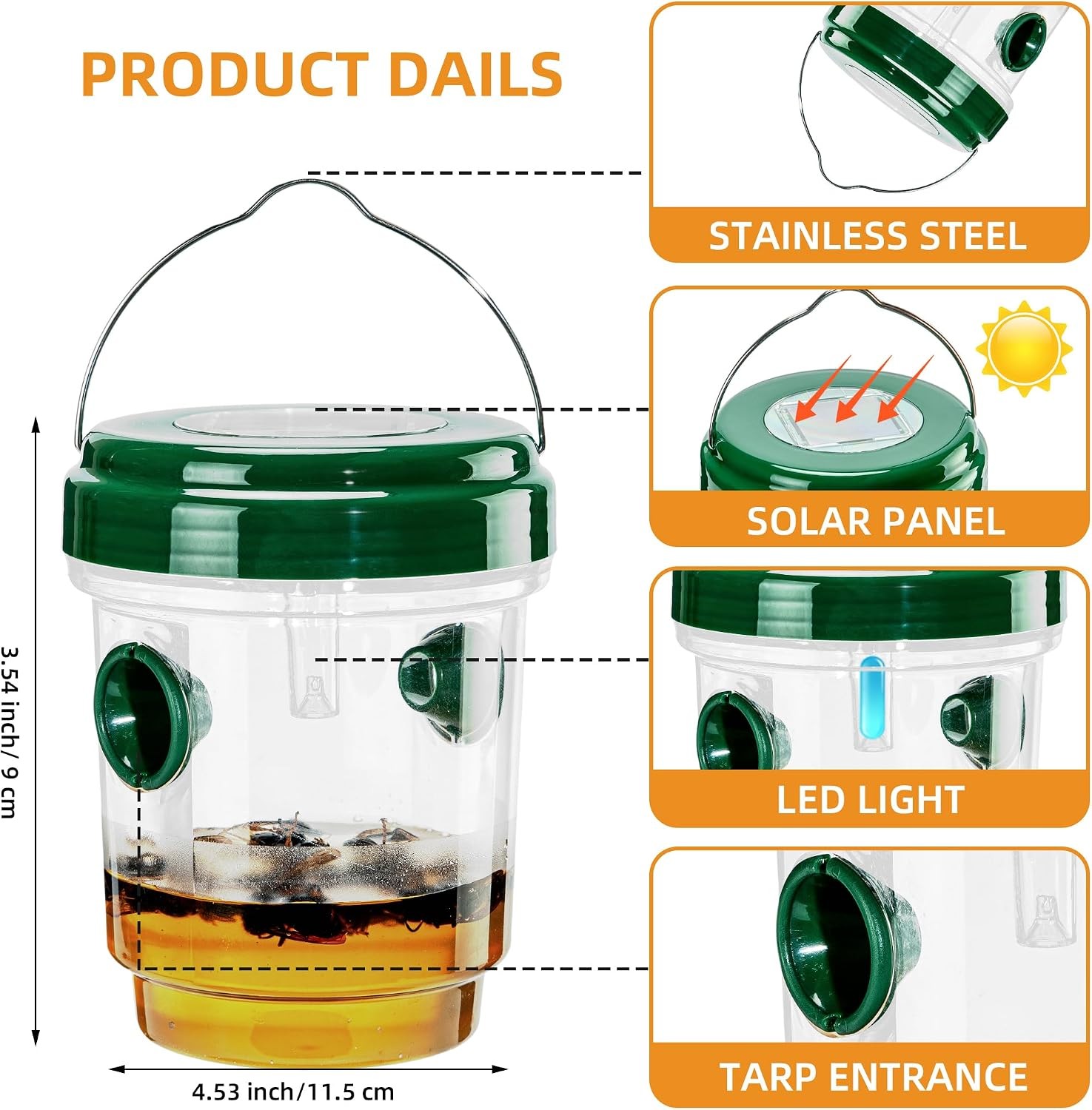 1pcs Wasp Traps Outdoor Hanging, Solar Bee Traps for Outside, Carpenter Bees