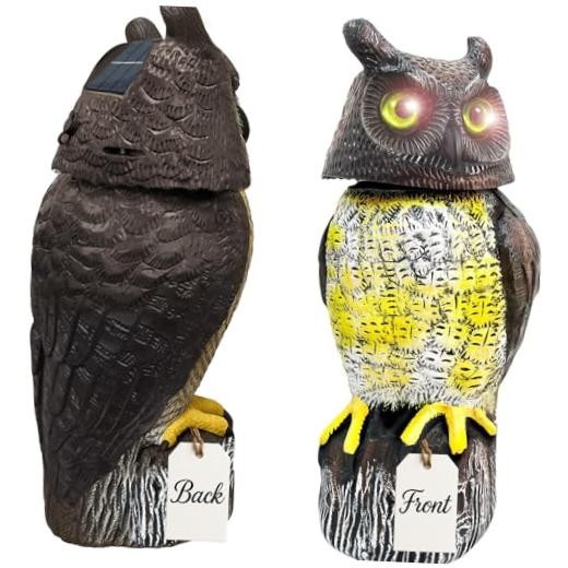1Pcs Solar Power Owl Decoy – 17″ Motion Sensor Pest Repellent with Rotating