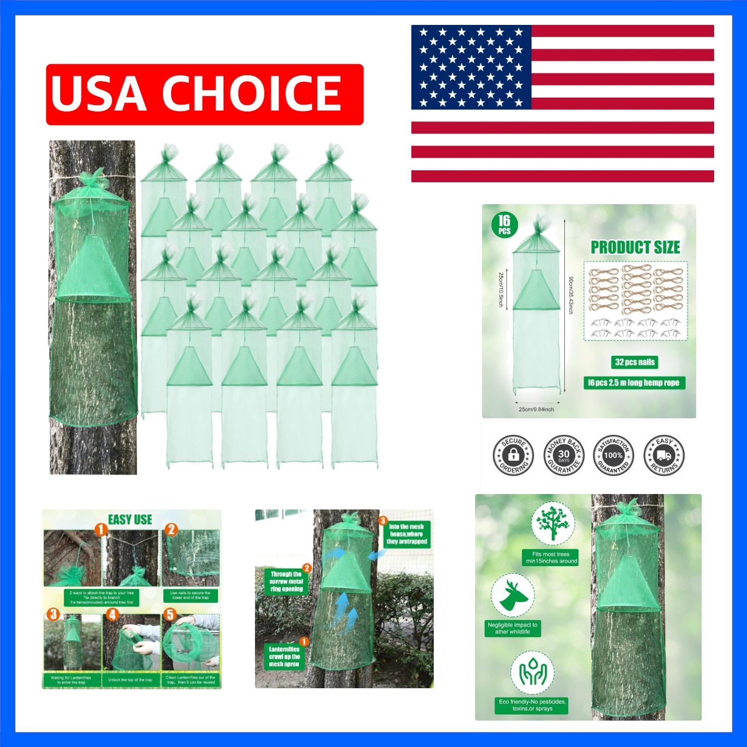 1 Pack Spotted Lanternfly Traps Lantern Fly Killer Mesh Tree Trap with Jute R…