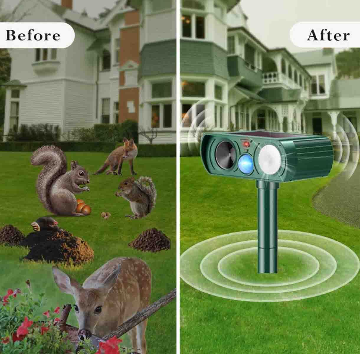 1 Pcs Animal Repeller Ultrasonic Solar Power Outdoor Pest Cat Mice Deer Sensor
