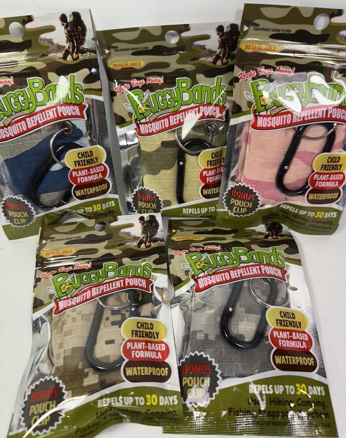 Mosquito Repellent Camo Pouch BuggyBands Hiking Camping Keychain Lot of 20