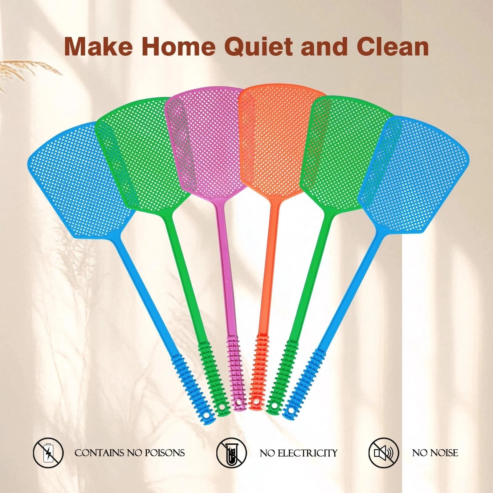 Fly Swatter Durable Plastic Heavy Duty Set, 6 Pack Colorful Can be Suspended