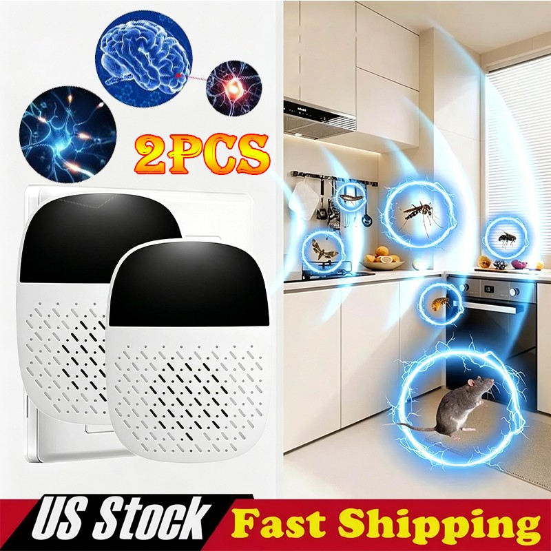 2Pcs Ultrasonic Repeller Plug In Electronic Mouse Roach Rodent Repellent Home US