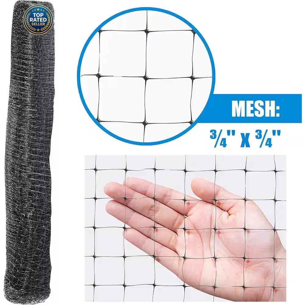 7 Ft. X 100 Ft. X 3/4 In. Black Plastic Bird Netting for Vegetable, Tree and Fru
