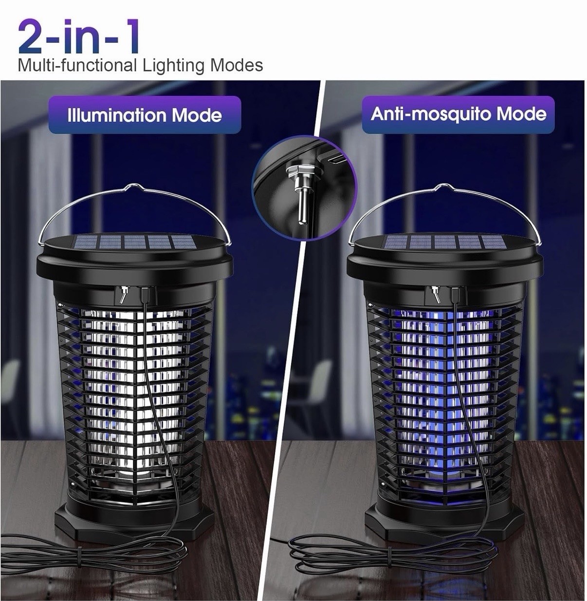 PALONE Solar Mosquito Bug Zapper Lantern LED Lamp, Built-in Battery, Hook