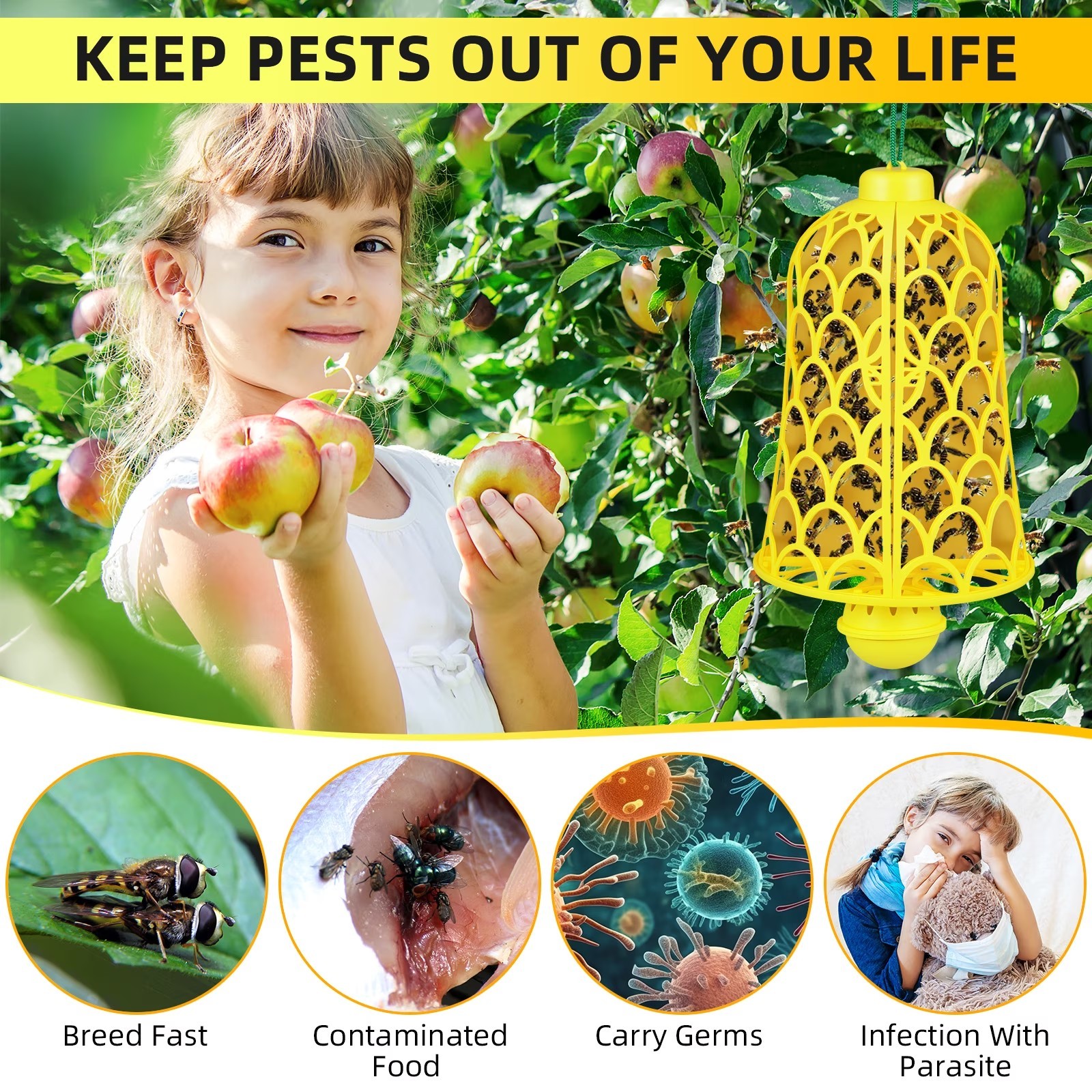 2 Pack Wasp Trap Bee Catcher Hanging Carpenter Bee Traps Non-Toxic Reusable