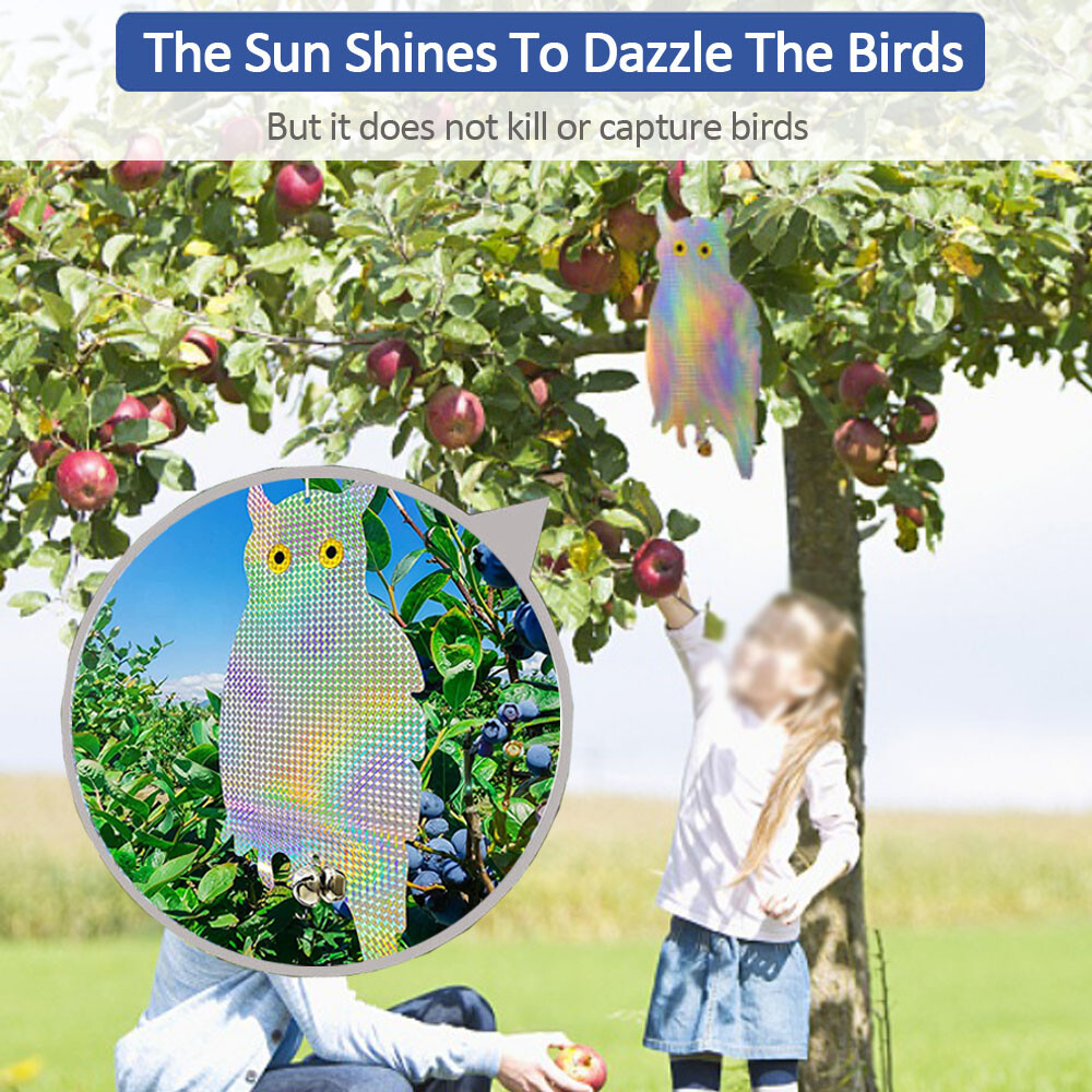 2PCS Owl Decoy Bird Repellent Hanging Holographic Reflective Scare Pigeons Away