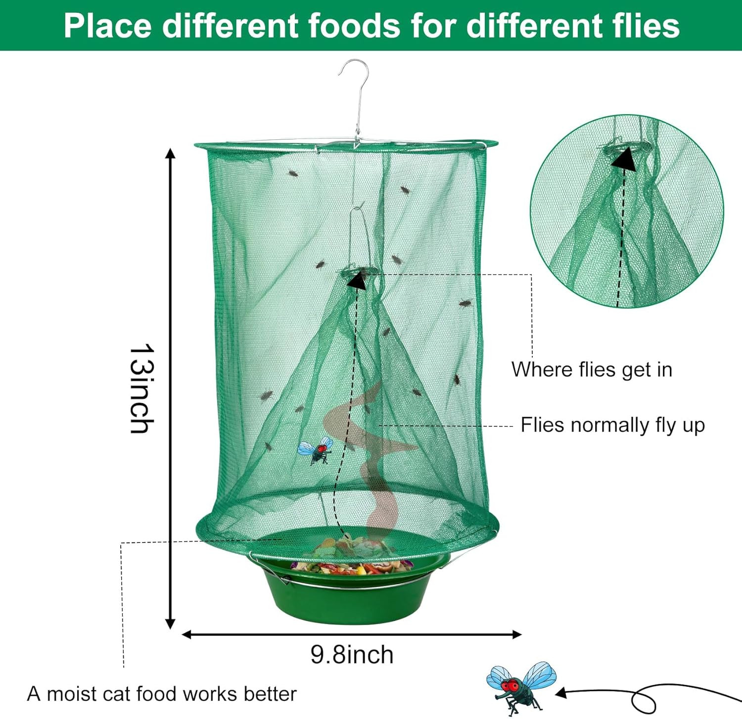 1-200X Ranch Fly Trap Reusable Hanging Fly Traps Outdoor Flay Catcher Cage Net