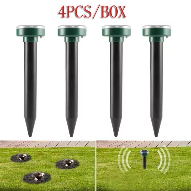 4Pcs Solar Ultrasonic Mole Mouse Snake Repellent Vibration Built Battery IP64