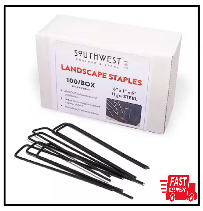 100-Pack – 6 In. Heavy Duty Steel Garden Staples for Weed Barrier Landscape Fabr
