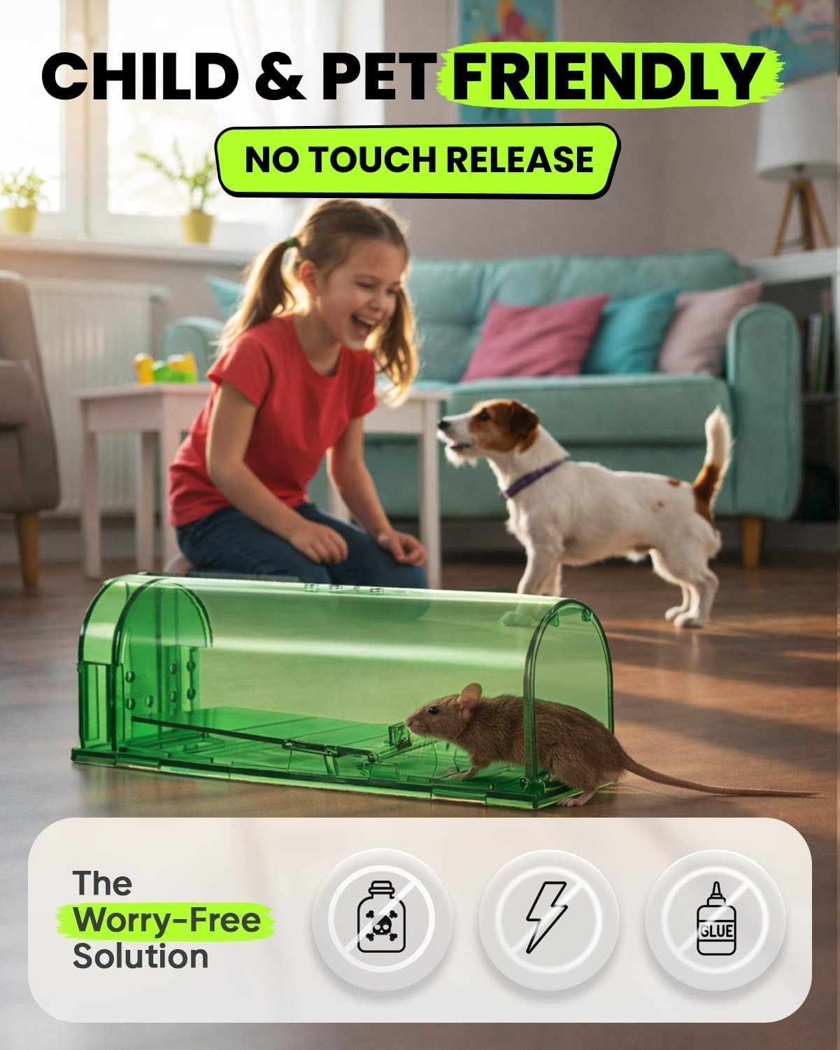 Child and Pet Safe 2-Pack Humane Live Mouse Traps – Cleaning Brush Included