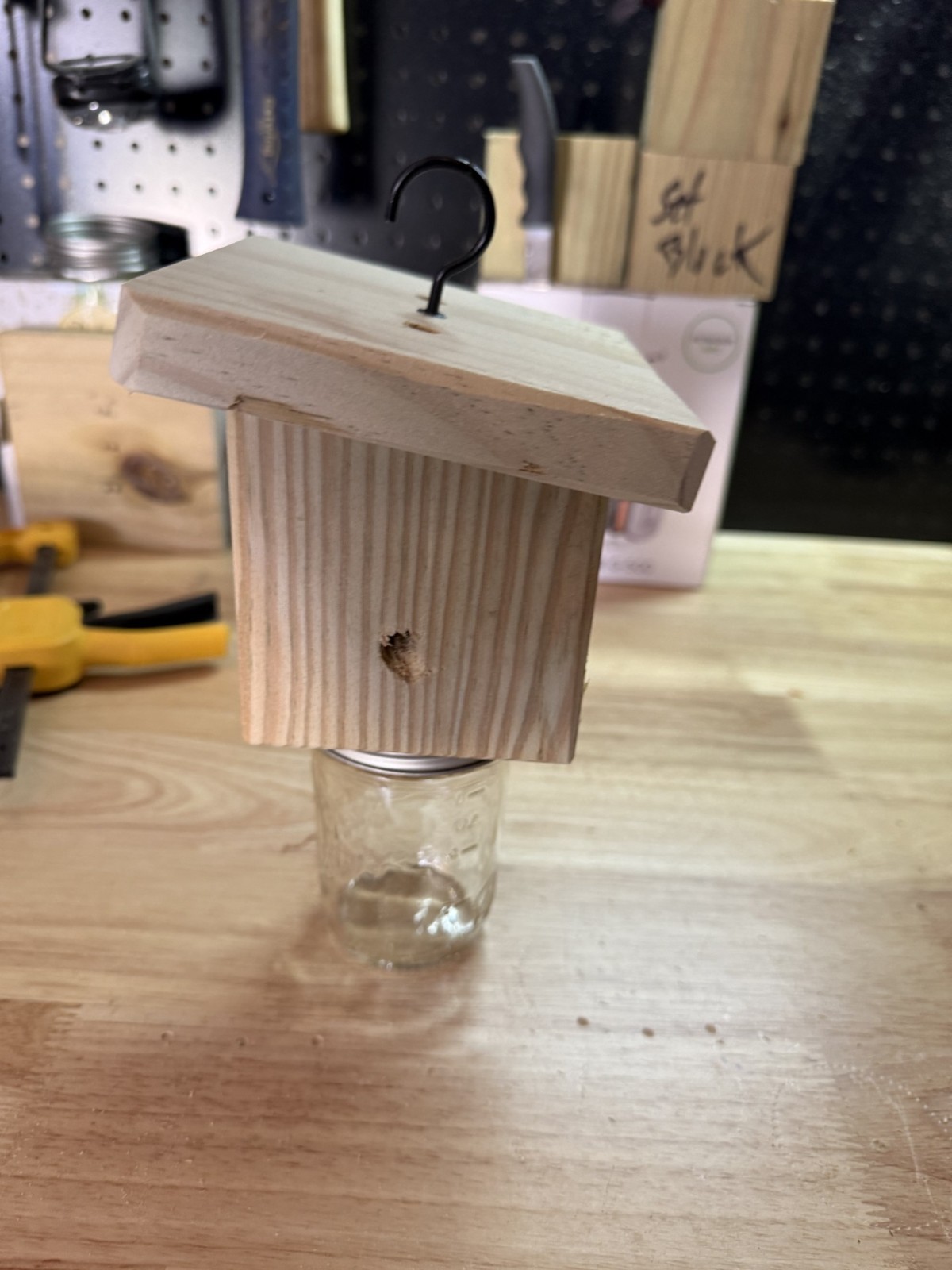 Handmade Soft Pine Carpenter Bee Trap w/ Jar & Hook – Works Great!