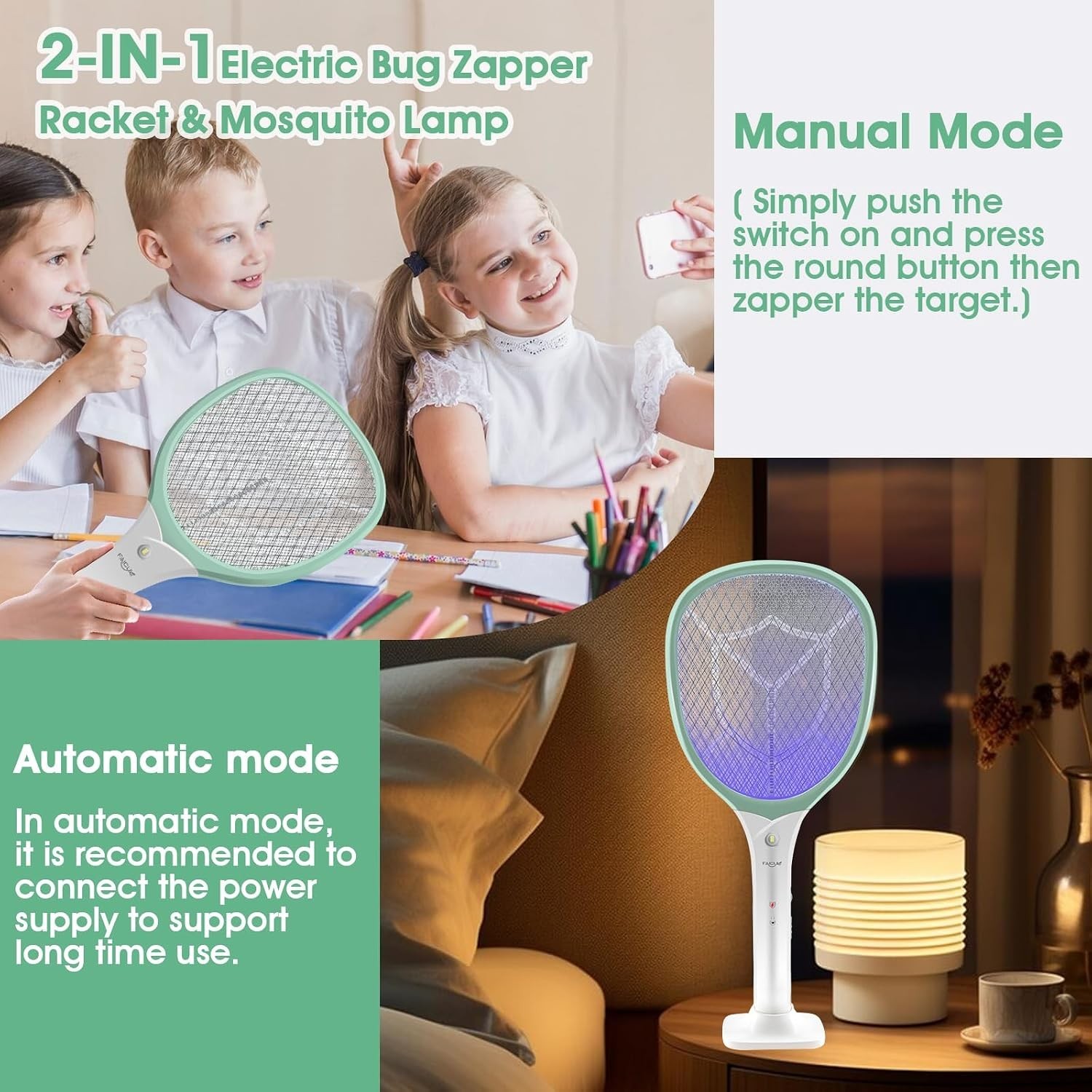 Modern Rechargeable Mosquito Zapper – 3000V Electric Swatter for Home/Outdoor