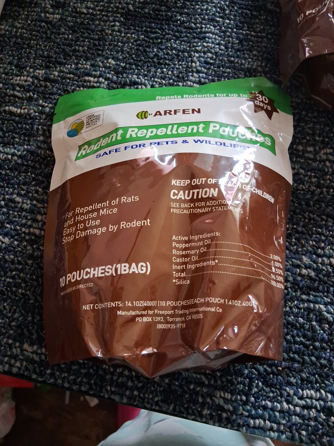 Alot 2 ARFEN RODENT REPELLENT-SAFE FOR PETS AND WILDLIFE-USDA CERTIFIED-20 POUCH
