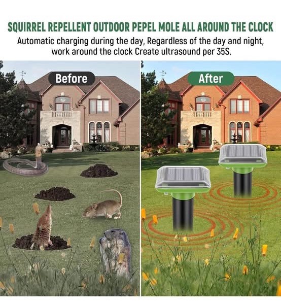 4 PCs Solar Power Ultrasonic Repellent Mice Gopher Mole Snake Squirrel Repeller