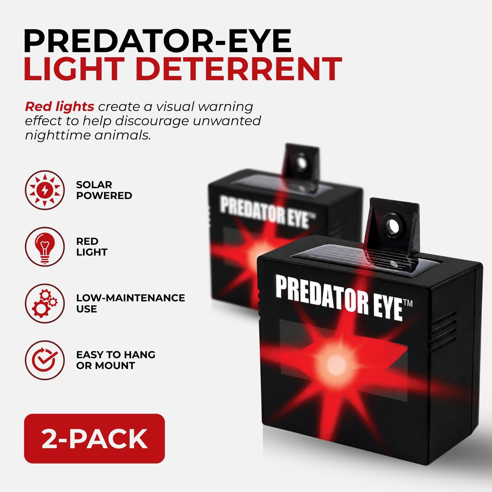 ASPECTEK Predator Eye Solar Animal Deterrent – 2 Pack, Flashing Red Black