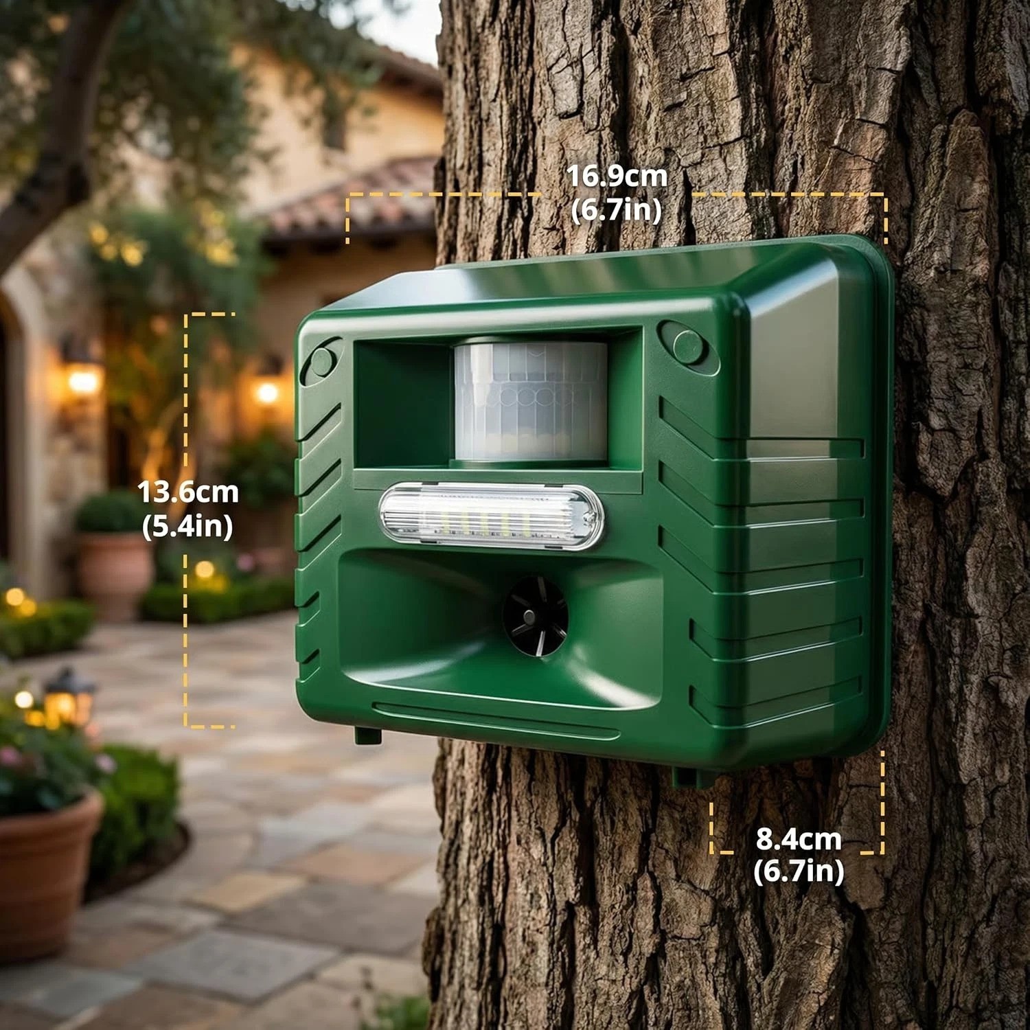 Effective Yard Sentinel Repeller, Ultrasonic, 3 Modes, Dual Power, Wide Coverage