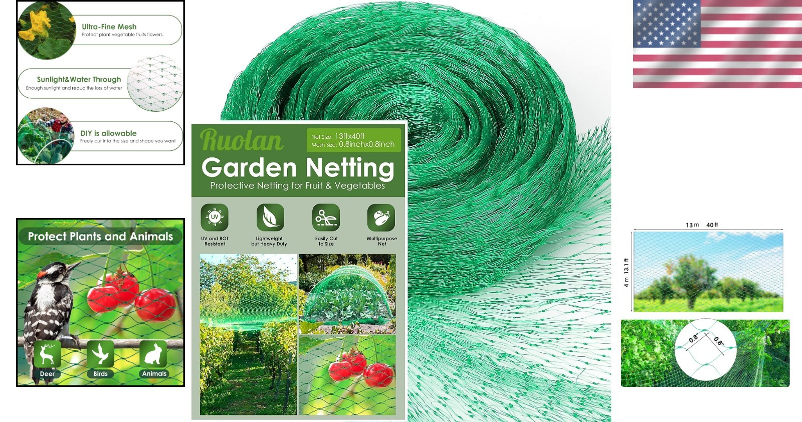 13x40Ft Reusable Polypropylene Bird Netting for Garden Protection and Aesthetics