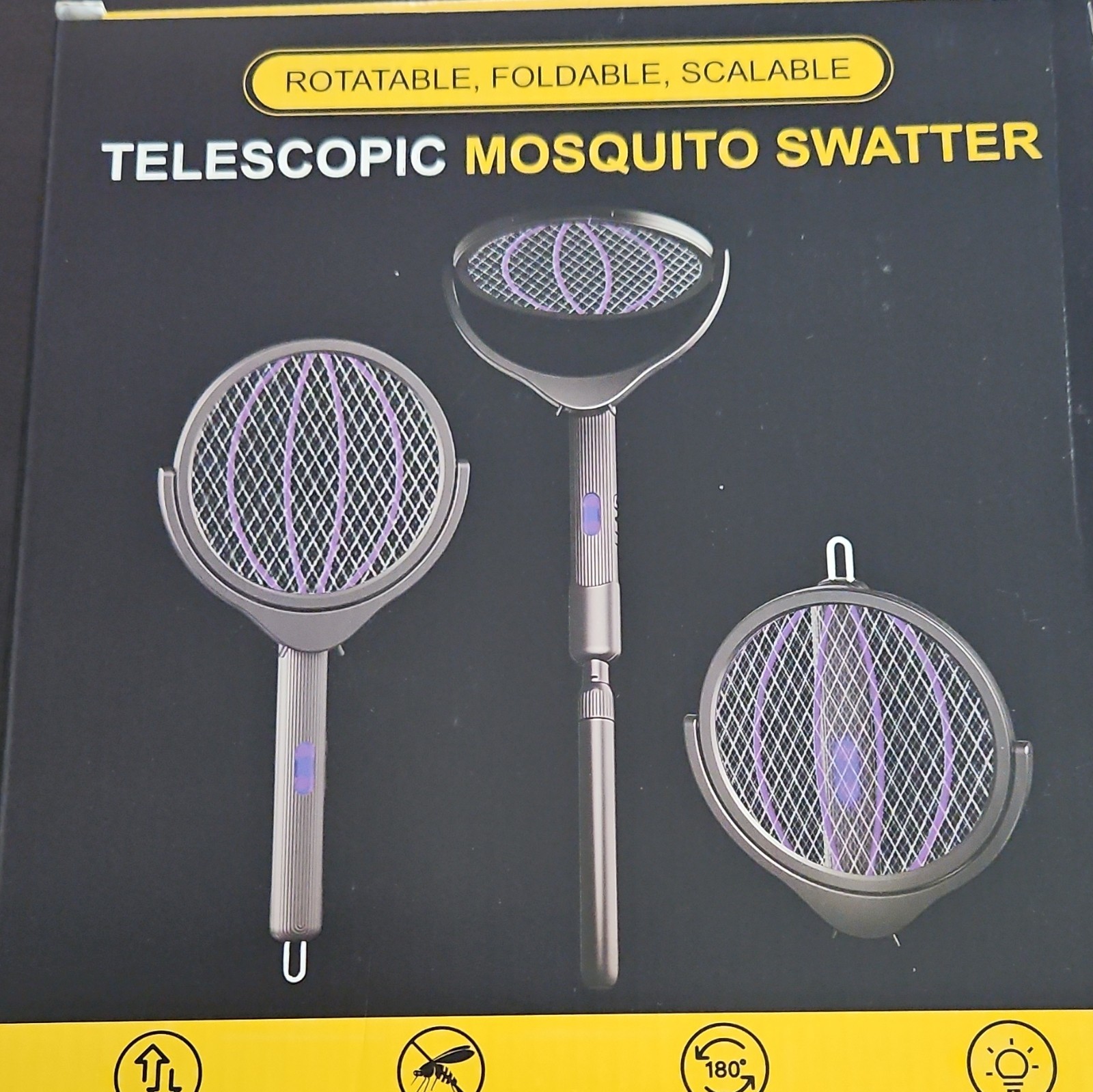 Telescopic Manual Mosquito Swatter Foldable Rotatable Extendable Gray/Purple
