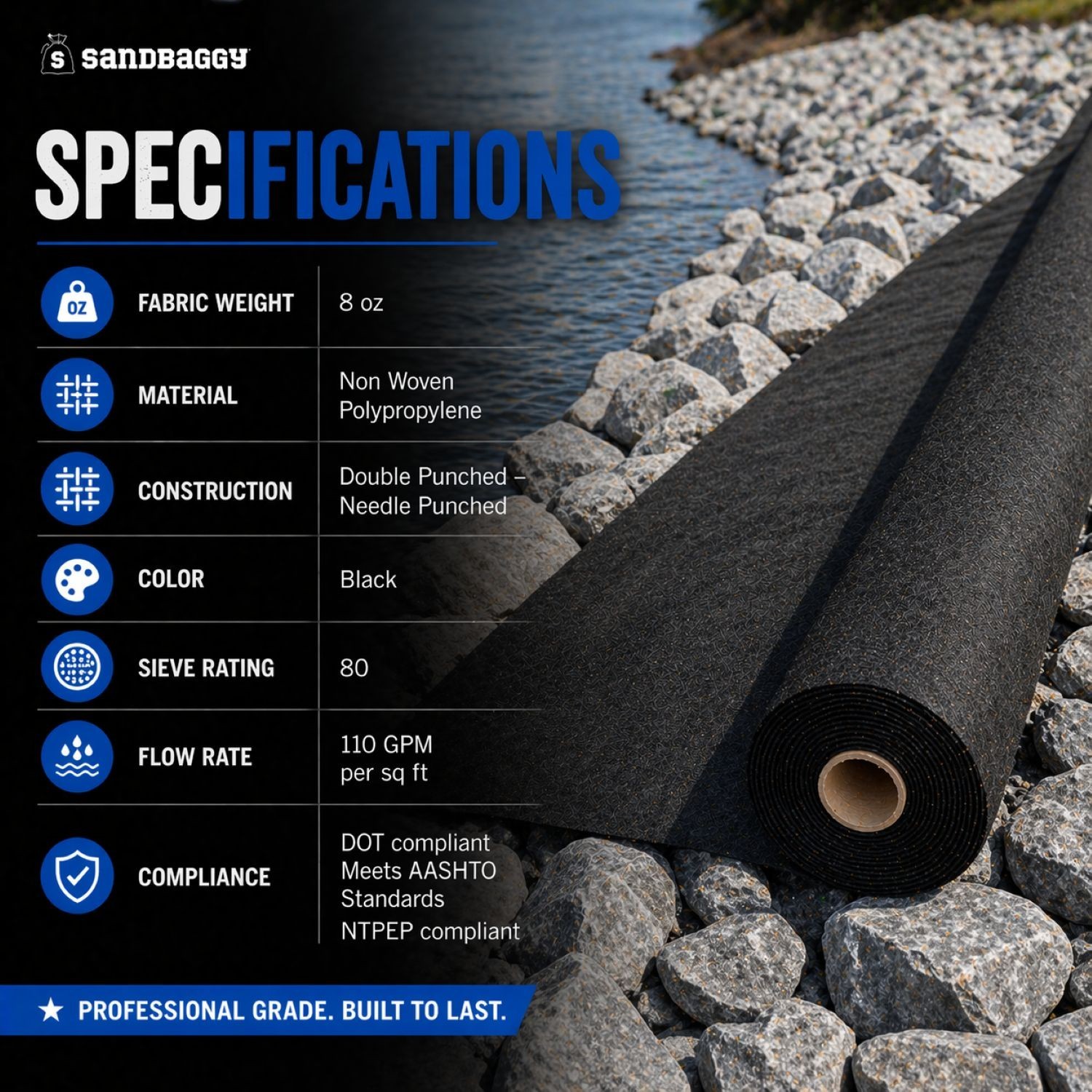 Filter Fabric | Non-Woven Geotextile Landscape Fabric (8 oz) – USA Made
