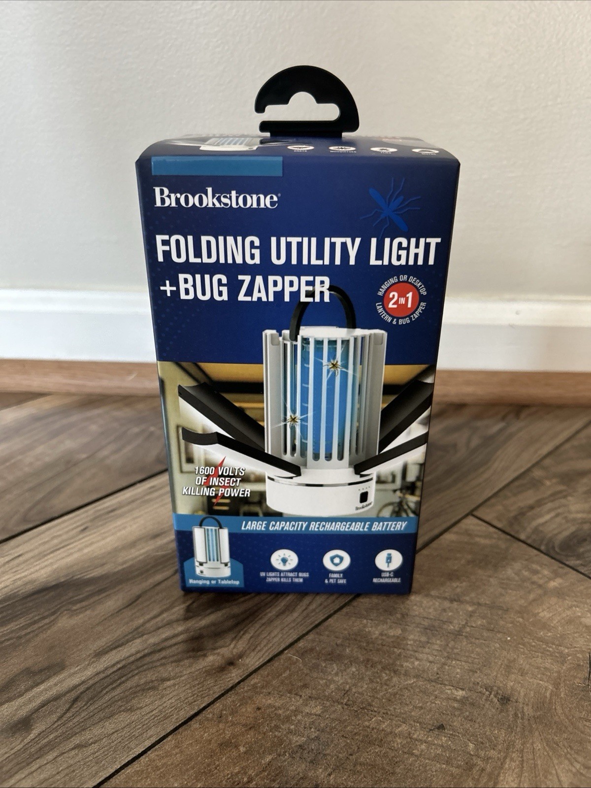 Brookstone Folding Utility Light + Bug Zapper 2-in-1 Lantern, USB-C Rechargeable